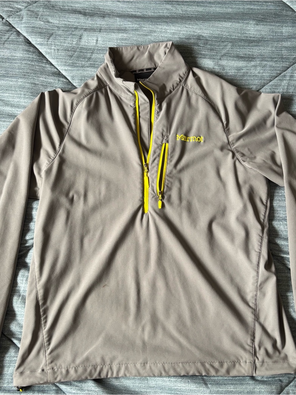 Marmot Taupe Lightweight Quarter-Zip Jacket with Yellow Accents